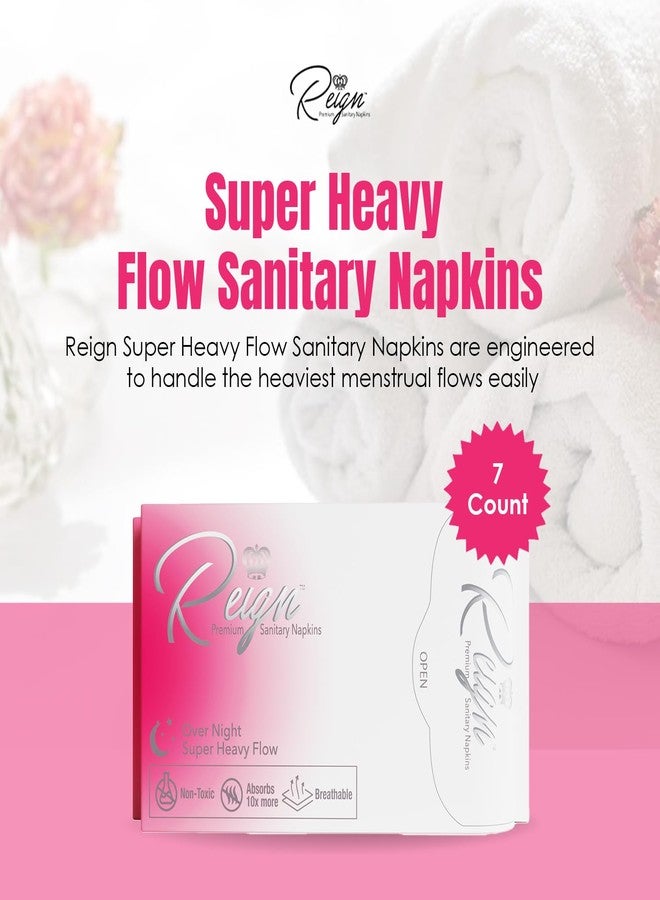 Reign Over Night Super Heavy Flow with Wings Sanitary Napkin for Women, Super Absorbent Pads (7 Count, 1 Pack) - Image 2